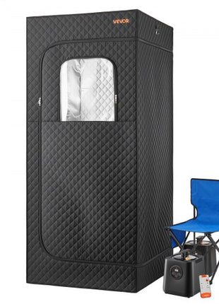 Upgraded Portable Steam Sauna for Home, 1 Person Full Body Home Spa Tent with Steamer & 1 Foldable Chairs & Remote & Essential Oil Box,Heavy-Duty Stainless Steel Frame Sauna Box, (Black)