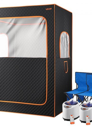 Upgraded Portable Steam Sauna for Home, 2 Person Full Body Home Spa Tent with Steamer & 2 Foldable Chairs & Remote & 2 Essential Oil Boxes,Heavy-Duty Stainless Steel Frame Sauna Box, (Black)