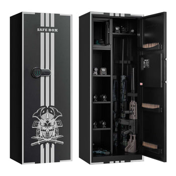 4 Gun Safe, Long Gun Cabinet for Rifles and Pistols, Quick Access Rifle Safe with 3 Ammo Slots and 2 Adjustable Racks, Large Digital Cabinet with Key and Password Lock