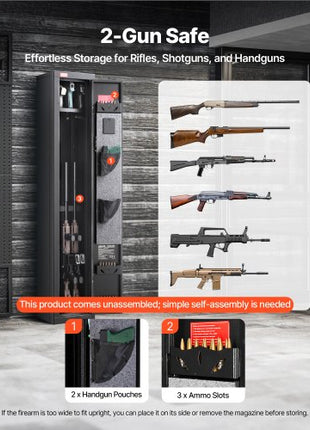 Gun Safe, Heavy Duty Cold-Rolled Steel Fireproof Rifle Cabinet with Digital Keypad & Key, Large Long Gun Cabinet with Magazine and LED Lighting, Adjustable Racks for Rifles, Pistols, Shotgun