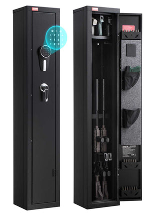 Gun Safe, Heavy Duty Cold-Rolled Steel Fireproof Rifle Cabinet with Digital Keypad & Key, Large Long Gun Cabinet with Magazine and LED Lighting, Adjustable Racks for Rifles, Pistols, Shotgun