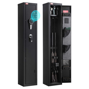 Gun Safe, Heavy Duty Cold-Rolled Steel Fireproof Rifle Cabinet with Digital Keypad & Key, Large Long Gun Cabinet with Magazine and LED Lighting, Adjustable Racks for Rifles, Pistols, Shotgun