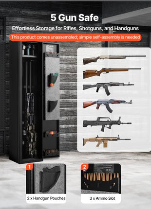 Gun Safe, Heavy Duty Cold-Rolled Steel Fireproof Rifle Cabinet with Fingerprint, Digital Keypad & Key, Large Long Gun Cabinet with Magazine and LED, Adjustable Racks for Rifles, Pistols, Shotgun