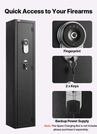 Gun Safe, Heavy Duty Cold-Rolled Steel Fireproof Rifle Cabinet with Fingerprint, Digital Keypad & Key, Large Long Gun Cabinet with Magazine and LED, Adjustable Racks for Rifles, Pistols, Shotgun