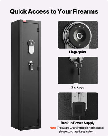 Gun Safe, Heavy Duty Cold-Rolled Steel Fireproof Rifle Cabinet with Fingerprint, Digital Keypad & Key, Large Long Gun Cabinet with Magazine and LED, Adjustable Racks for Rifles, Pistols, Shotgun