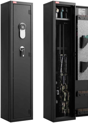 Gun Safe, Heavy Duty Cold-Rolled Steel Fireproof Rifle Cabinet with Fingerprint, Digital Keypad & Key, Large Long Gun Cabinet with Magazine and LED, Adjustable Racks for Rifles, Pistols, Shotgun