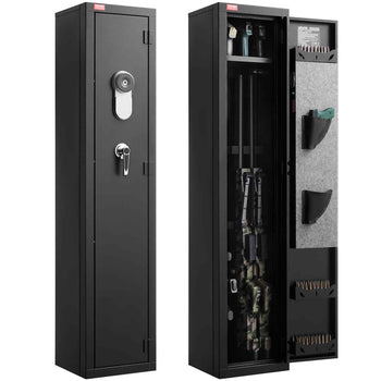 Gun Safe, Heavy Duty Cold-Rolled Steel Fireproof Rifle Cabinet with Fingerprint, Digital Keypad & Key, Large Long Gun Cabinet with Magazine and LED, Adjustable Racks for Rifles, Pistols, Shotgun