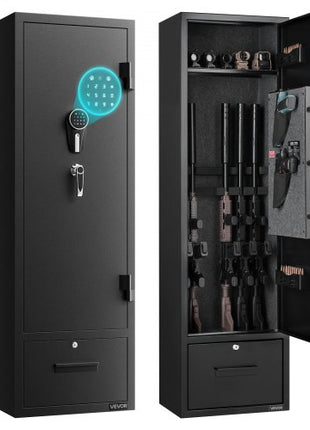 4 Gun Safe, Long Gun Cabinet for Rifles and Pistols, Quick Access Rifle Safe with 2 Ammo Slots, 2 Pistol Pockets & 2 Adjustable Racks, Large Digital Cabinet with Key and Password Lock