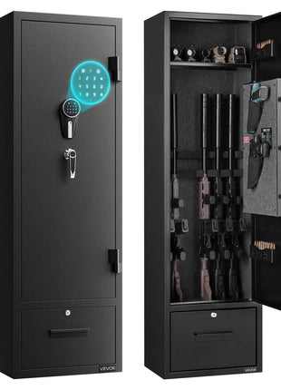 4 Gun Safe, Long Gun Cabinet for Rifles and Pistols, Quick Access Rifle Safe with 2 Ammo Slots, 2 Pistol Pockets & 2 Adjustable Racks, Large Digital Cabinet with Key and Password Lock