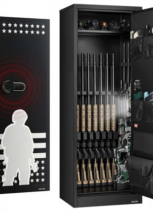 10-12 Gun Safe, Long Gun Cabinet for Rifles and Pistols, Quick Access Rifle Safe with 4 Pistol Pockets and 3 Adjustable Racks, Large Digital Cabinet with Key and Password Lock