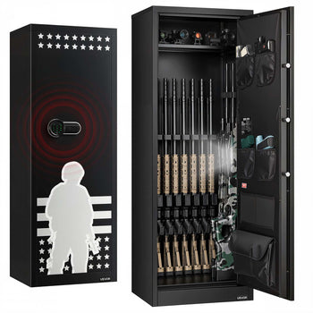 10-12 Gun Safe, Long Gun Cabinet for Rifles and Pistols, Quick Access Rifle Safe with 4 Pistol Pockets and 3 Adjustable Racks, Large Digital Cabinet with Key and Password Lock