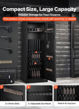 6-8 Gun Safe, Long Gun Cabinet for Rifles and Pistols, Quick Access Rifle Safe with 3 Ammo Slots and 2 Adjustable Racks, Large Digital Cabinet with Key and Password Lock