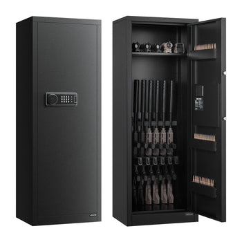6-8 Gun Safe, Long Gun Cabinet for Rifles and Pistols, Quick Access Rifle Safe with 3 Ammo Slots and 2 Adjustable Racks, Large Digital Cabinet with Key and Password Lock