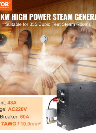 Steam Shower Generator, 10.5 kW, Segmented Heating & Temperature Customization & 24h Timer Steam Bath Kit, Automatic Drainage Luxury Home Steam Shower System, Acrylic Tested to UL Standards