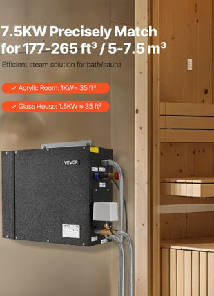 Steam Generator, 7.5 kW Steam Shower System with Controller for Home Sauna Bath Spa, Commercial Auto Drain Kit with Overheat, Dry-Run & Overpressure Protection, 10 Min to 24h Efficient, Black