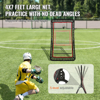4x7 feet large black mesh training net for lacrosse, adjustable for various angles, perfect for outdoor practice.