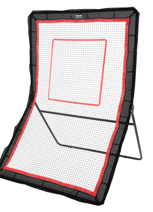 Black and red soccer rebounder net with sturdy frame, perfect for training and skill development.