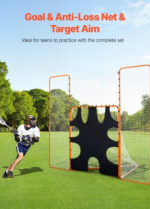 3-IN-1 Lacrosse Goal, 12x9 ft Lacrosse Net with Backstop and Target, Quick & Easy Setup Backyard Rebounder Equipment, Steel Frame Training Nets, Suitable for Youth Adult Training, Orange