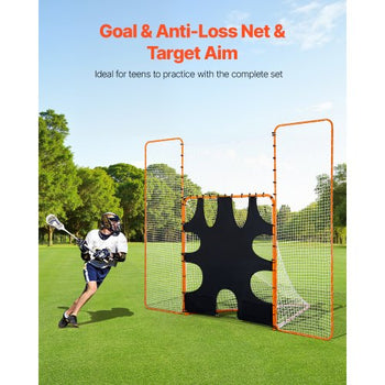 3-IN-1 Lacrosse Goal, 12x9 ft Lacrosse Net with Backstop and Target, Quick & Easy Setup Backyard Rebounder Equipment, Steel Frame Training Nets, Suitable for Youth Adult Training, Orange