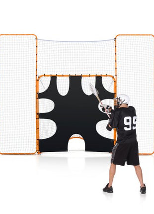 3-IN-1 Lacrosse Goal, 12x9 ft Lacrosse Net with Backstop and Target, Quick & Easy Setup Backyard Rebounder Equipment, Steel Frame Training Nets, Suitable for Youth Adult Training, Orange
