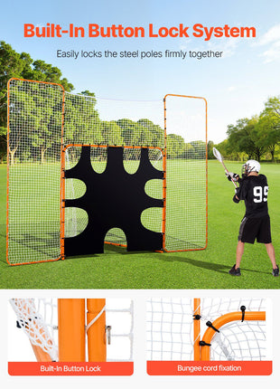3-IN-1 Lacrosse Goal, 12x9 ft Lacrosse Net with Backstop and Target, Quick & Easy Setup Backyard Rebounder Equipment, Steel Frame Training Nets, Suitable for Youth Adult Training, Orange
