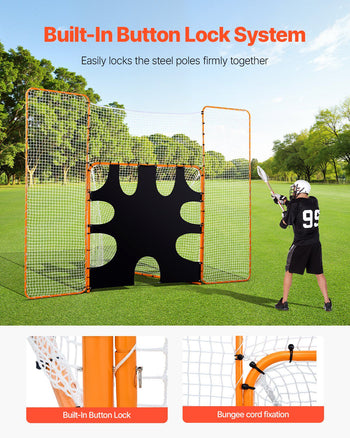 3-IN-1 Lacrosse Goal, 12x9 ft Lacrosse Net with Backstop and Target, Quick & Easy Setup Backyard Rebounder Equipment, Steel Frame Training Nets, Suitable for Youth Adult Training, Orange