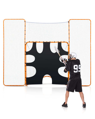 3-IN-1 Lacrosse Goal, 12x9 ft Lacrosse Net with Backstop and Target, Quick & Easy Setup Backyard Rebounder Equipment, Steel Frame Training Nets, Suitable for Youth Adult Training, Orange