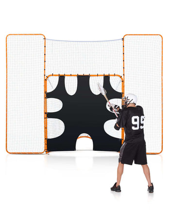 3-IN-1 Lacrosse Goal, 12x9 ft Lacrosse Net with Backstop and Target, Quick & Easy Setup Backyard Rebounder Equipment, Steel Frame Training Nets, Suitable for Youth Adult Training, Orange