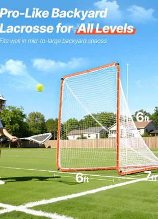 Lacrosse Goal, 6' x 6' Lacrosse Net, Steel Frame Backyard Lacrosse Training Equipment, Portable Lacrosse Goal with Carry Bag, Quick & Easy Setup, Perfect for Youth Adult Training, Orange