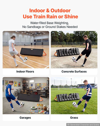 Soccer Rebounder Board, 37.4 x 9.8 in Dual-Sided Soccer Rebound Wall, 4 Adjustable Angles, Portable Water-Fillable PE Kickback Trainer, Ground Stakes for Kids Adults, Passing & Shooting Practice