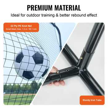 Black iron tube soccer goal with 22-ply PE knot net, ideal for outdoor training, small size 1.5 in / 38.1 cm.