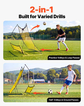 Soccer Rebounder Net, 2-in-1 Soccer Goal Rebounder, Thickened Fiberglass Poles Iron Pipe for Team Solo Control, Passing Practice, Easy Setup Ball Training Equipment for Teens & Adults, 72" x 43"
