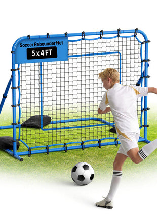 Soccer Rebounder Net, Quick-Switch Angle Soccer Goal Rebounder for Control, Passing Practice, Heavy-Duty Iron Frame & PE Net, Easy Setup Ball Training Aids & Equipment for Teens&Adults,5 x 4 ft