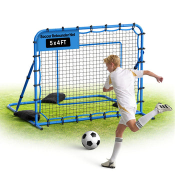 Soccer Rebounder Net, Quick-Switch Angle Soccer Goal Rebounder for Control, Passing Practice, Heavy-Duty Iron Frame & PE Net, Easy Setup Ball Training Aids & Equipment for Teens&Adults,5 x 4 ft