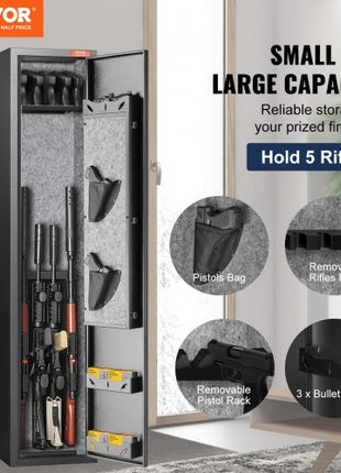 5 Rifles Gun Safe, Rifle Safe with Fingerprint Lock, Quick Access Gun Storage Cabinet for Shotguns with Removable Shelf, Pistol Rack, Ammo Storage Box for Home Long Gun and Pistols