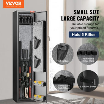 5 Rifles Gun Safe, Rifle Safe with Fingerprint Lock, Quick Access Gun Storage Cabinet for Shotguns with Removable Shelf, Pistol Rack, Ammo Storage Box for Home Long Gun and Pistols