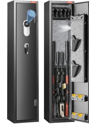 5 Rifles Gun Safe, Rifle Safe with Fingerprint Lock, Quick Access Gun Storage Cabinet for Shotguns with Removable Shelf, Pistol Rack, Ammo Storage Box for Home Long Gun and Pistols