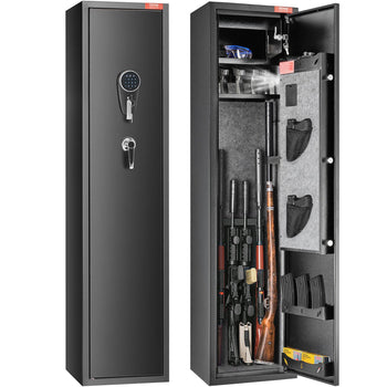 7-8 Rifles Gun Safe, Rifle Safe with Digital Keypad & Lock, Gun Storage Cabinet with Built-in Storage Locker, Removable Storage Shelf for Home Long Gun and Pistols