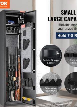 5 Rifles Gun Safe, Rifle Safe with Digital Keypad & Lock, Gun Storage Cabinet with Built-in Storage Locker, Removable Storage Shelf for Home Long Gun and Pistols