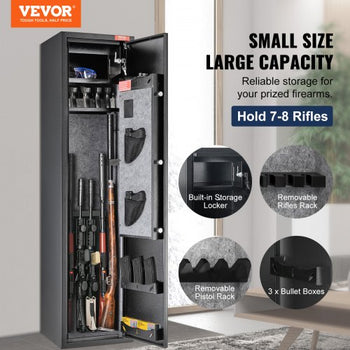 5 Rifles Gun Safe, Rifle Safe with Digital Keypad & Lock, Gun Storage Cabinet with Built-in Storage Locker, Removable Storage Shelf for Home Long Gun and Pistols