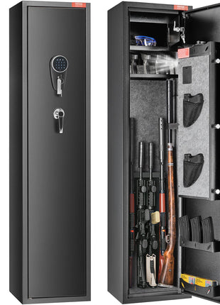5 Rifles Gun Safe, Rifle Safe with Digital Keypad & Lock, Gun Storage Cabinet with Built-in Storage Locker, Removable Storage Shelf for Home Long Gun and Pistols