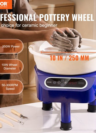 Pottery Wheel, 10 inch Pottery Forming Machine, 350W Electric Wheel for Pottery with Foot Pedal and LCD Touch Screen, Direct Drive Ceramic Wheel with 3 Support Legs for DIY Art Craft, Blue
