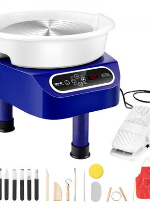 Pottery Wheel, 10 inch Pottery Forming Machine, 350W Electric Wheel for Pottery with Foot Pedal and LCD Touch Screen, Direct Drive Ceramic Wheel with 3 Support Legs for DIY Art Craft, Blue