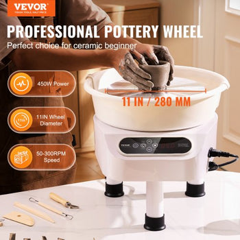 Pottery Wheel, 11 inch Pottery Forming Machine, 450W Electric Wheel for Pottery with Foot Pedal and LCD Touch Screen, Direct Drive Ceramic Wheel with 3 Support Legs for DIY Art Craft, White