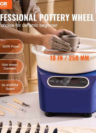 Pottery Wheel, 10 inch Pottery Forming Machine, 350W Electric Wheel for Pottery with Foot Pedal and LCD Touch Screen, Direct Drive Ceramic Wheel with Shaping Tools for DIY Art Craft, Blue