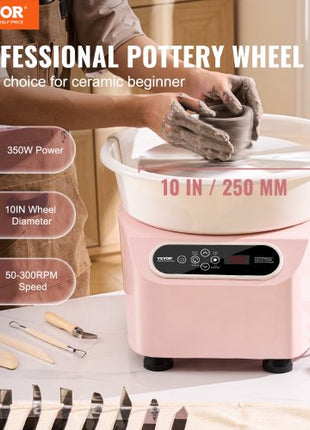Pottery Wheel, 10 inch Pottery Forming Machine, 350W Electric Wheel for Pottery with Foot Pedal and LCD Touch Screen, Direct Drive Ceramic Wheel with Shaping Tools for DIY Art Craft, Pink