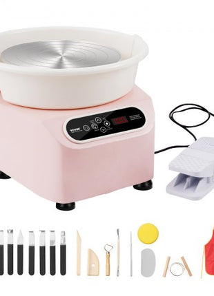 Pottery Wheel, 10 inch Pottery Forming Machine, 350W Electric Wheel for Pottery with Foot Pedal and LCD Touch Screen, Direct Drive Ceramic Wheel with Shaping Tools for DIY Art Craft, Pink