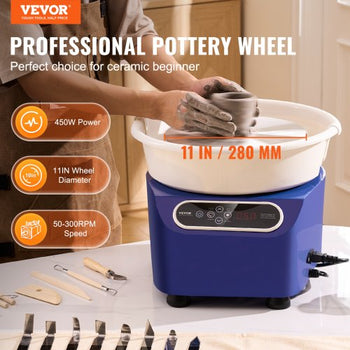 Pottery Wheel, 11 inch Pottery Forming Machine, 450W Electric Wheel for Pottery with Foot Pedal and LCD Touch Screen, Direct Drive Ceramic Wheel with Shaping Tools for DIY Art Craft, Blue