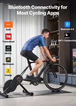 Bike Trainer, 1-13 Level, 26-29 in & 700C Wheels, Smart Bicycle Stationary Stand for Indoor Exercise Riding with Front Wheel Riser Block, Fits Road and Mountain Bikes, Compatible with Zwift App