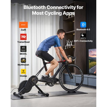 Bike Trainer, 1-13 Level, 26-29 in & 700C Wheels, Smart Bicycle Stationary Stand for Indoor Exercise Riding with Front Wheel Riser Block, Fits Road and Mountain Bikes, Compatible with Zwift App